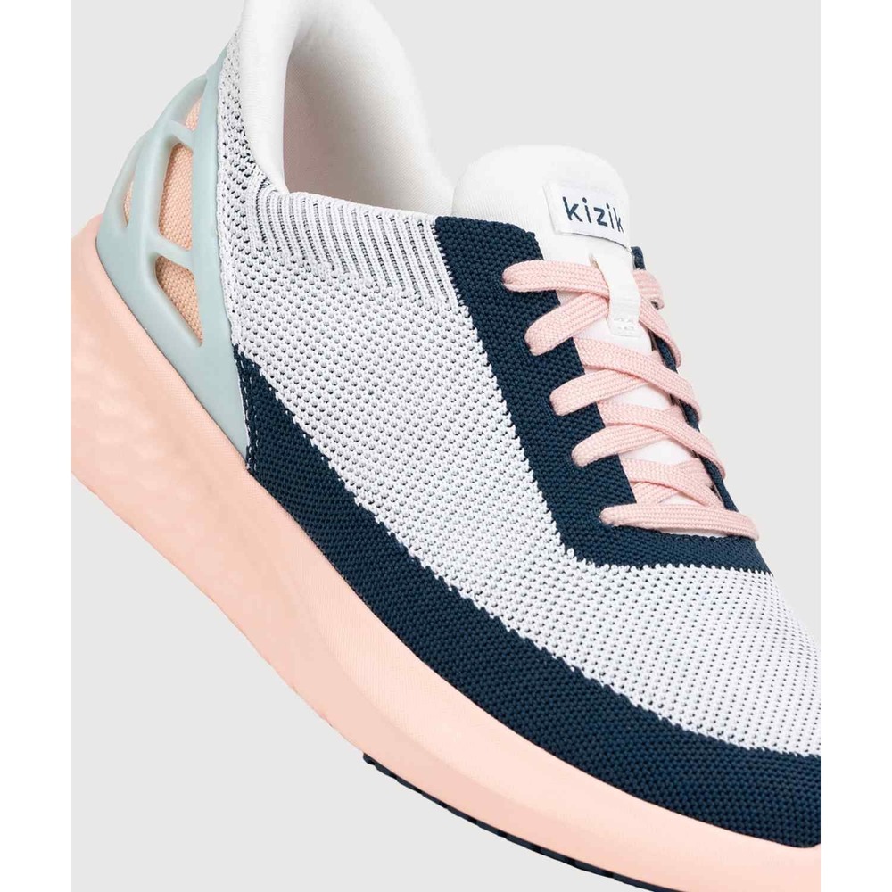 Kizik Hands Free Slip On Sneakers Navy Peach White Knit Shoes ATHENS handsfree